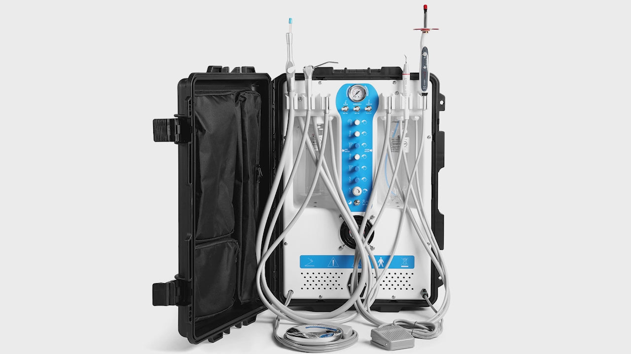 Portable Dental Unit High Suction w/ Woodpecker Curing Light & Scaler Built-in Air Compressor 4 Holes P206S - pairaydental.com