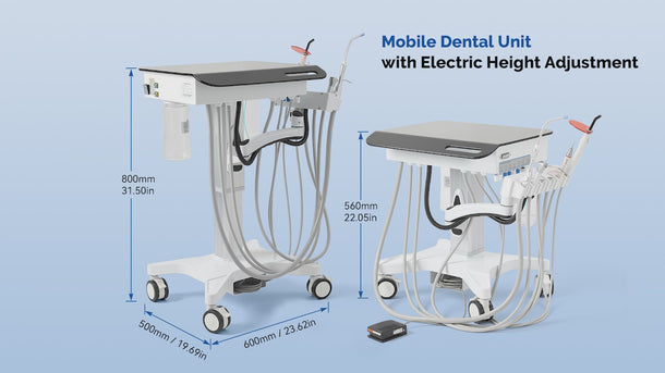 Dental Delivery Unit Mobile Cart 4 Hole Integrated Scaler & Curing Light Adjustable Height Electric Lifting - pairaydental.com