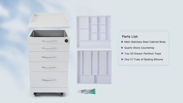 Dental Mobile Cabinet Cart Quartz Countertop and Stainless Steel Four-Drawer - pairaydental.com