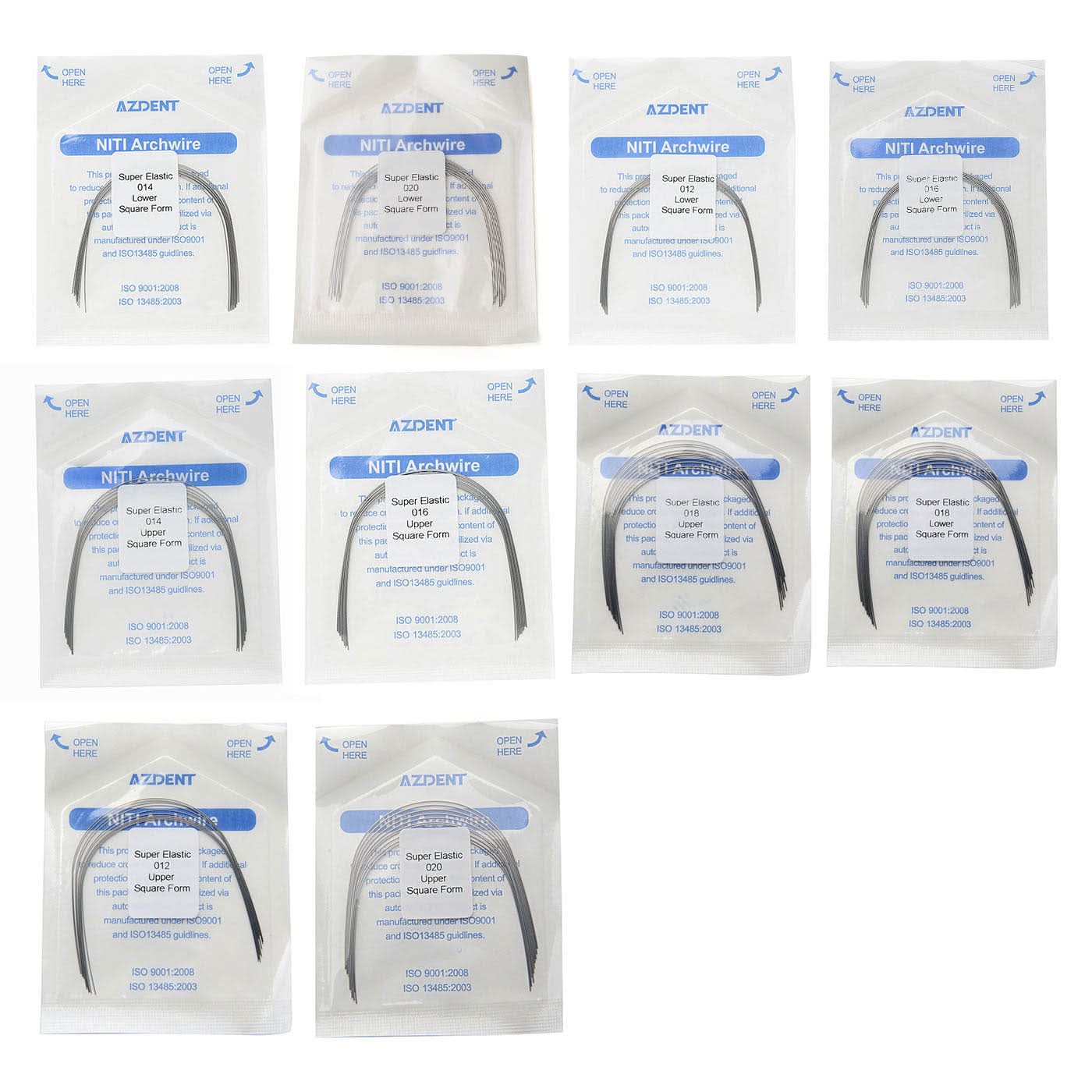 Archwire NiTi Super Elastic Square Round 0.012-0.020 Upper/Lower 10pcs/Pack