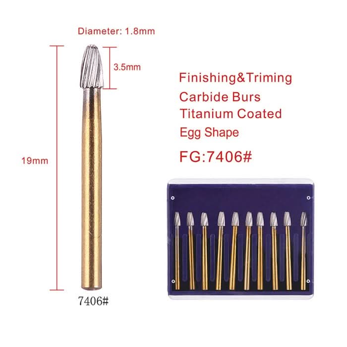 Dental Carbide Burs Egg Shaped Trimming Finishing FG 7406 10pcs/Box - pairaydental.com