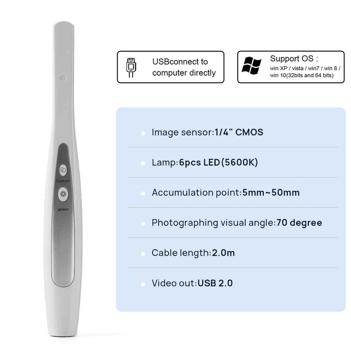 USB 6 LED Lamp HD Intraoal Camera Free Software U Disk Maximum 4.0Mega Pixels Auto-focus - pairaydental.com