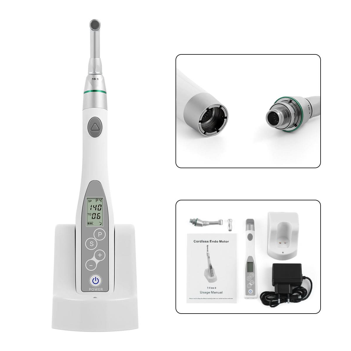 Mini Cordless Endo Motor Handpiece Reciprocation Function 16:1 Contra Angle 9 Programs - pairaydental.com
