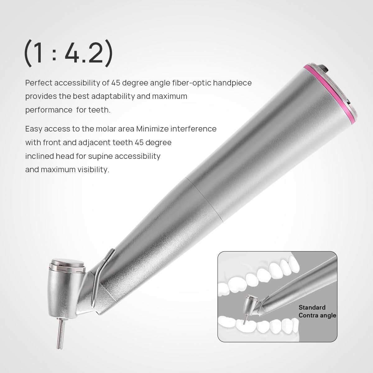 1:4.2 Electric Contra Angle Handpiece 45 Degree Fiber Optic External Water - pairaydental.com