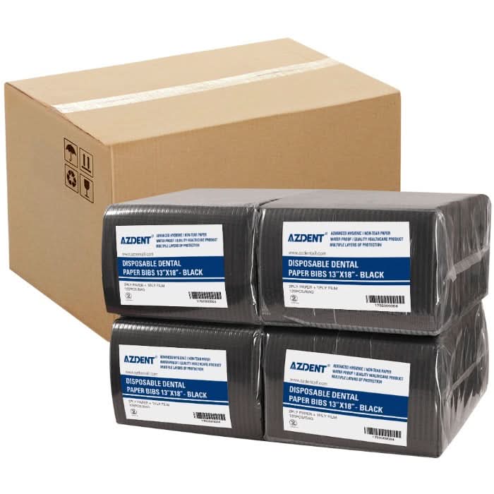 Black Color AZDENT Dental Disposable Patient Bibs 13"x18" 2-Ply Paper/1-Ply Poly 500pcs/Cs - pairaydental.com