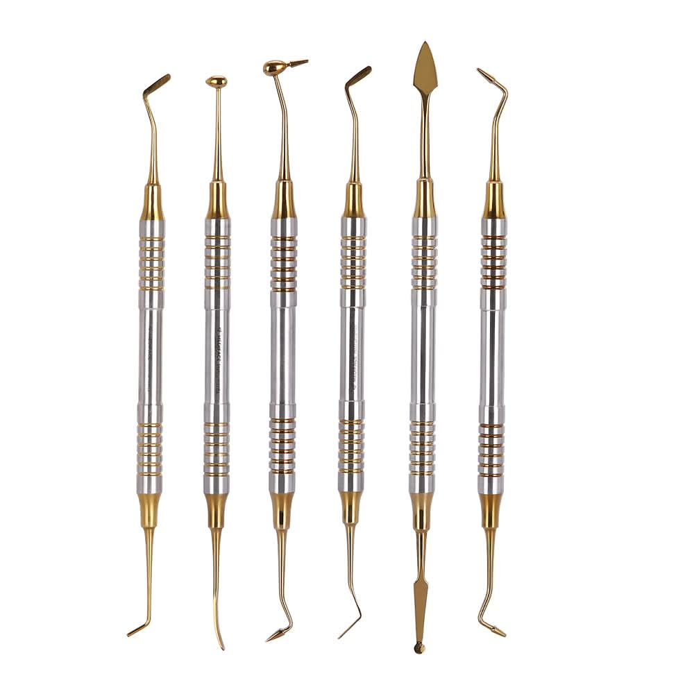 Dental Composite Resin Filling Spatula Tools Gold 6pcs/Kit