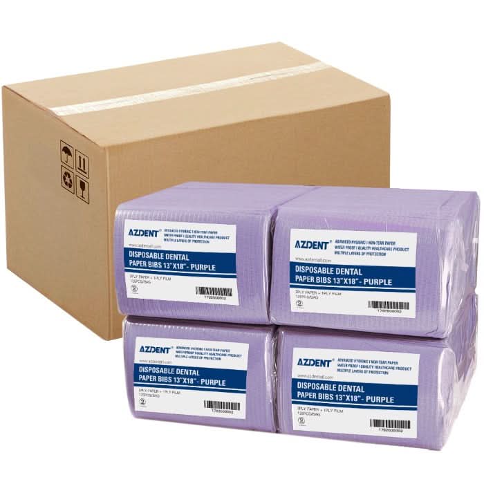 Light Purple Color AZDENT Dental Disposable Patient Bibs 13"x18" 2-Ply Paper/1-Ply Poly 500pcs/Cs - pairaydental.com