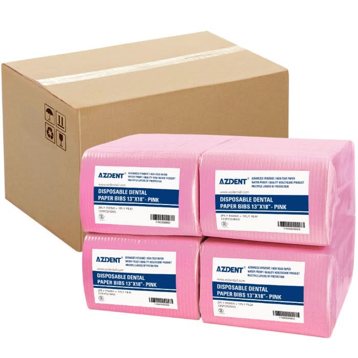Pink Color AZDENT Dental Disposable Patient Bibs 13"x18" 2-Ply Paper/1-Ply Poly 500pcs/Cs - pairaydental.com