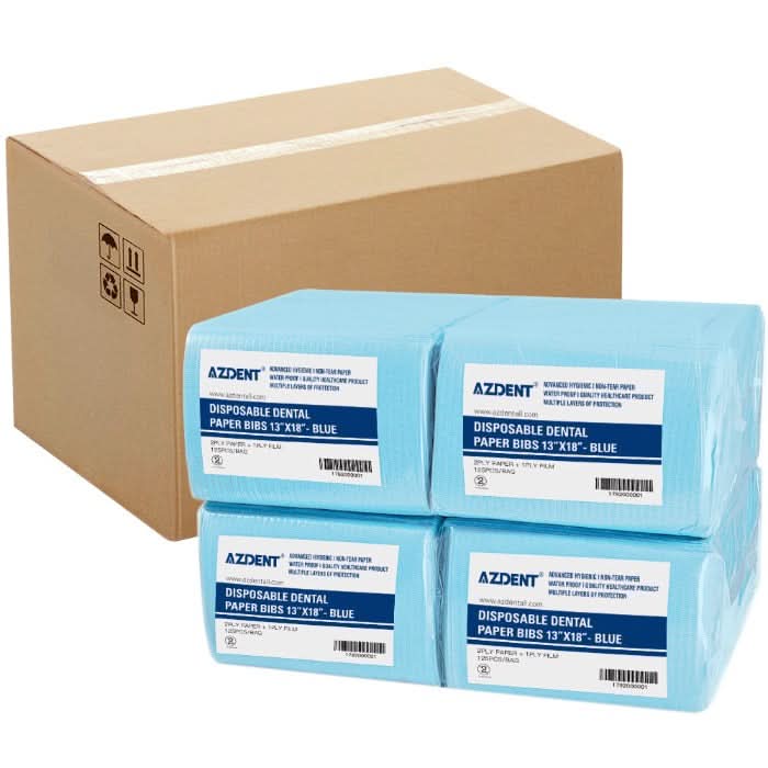 Light Bule Color AZDENT Dental Disposable Patient Bibs 13"x18" 2-Ply Paper/1-Ply Poly 500pcs/Cs - pairaydental.com