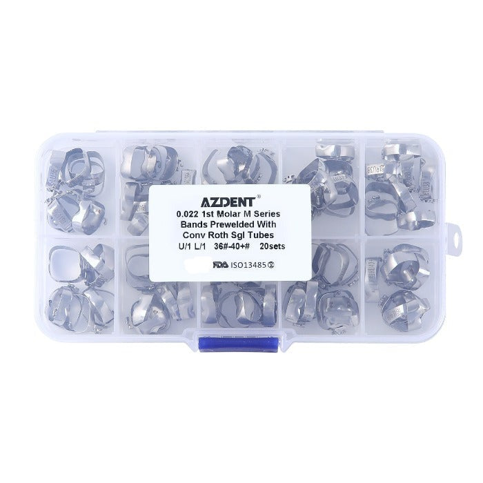 Orthodontic 1st Molar Series Bands with Buccal Tube Conv Roth 0.022 Single U/1 L/1 36#-40+# 80pcs/Box - pairaydental.com
