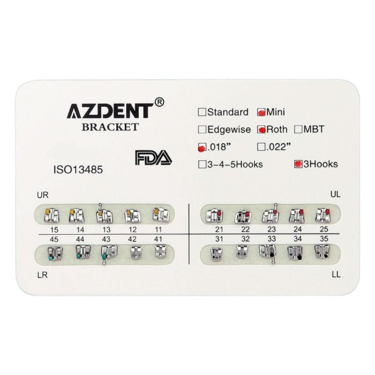 Orthodontic Mini Metal Brackets Roth/MBT/Edgewise 0.018/0.022 Hooks 3/3-4-5 20pcs/Box - pairaydental.com