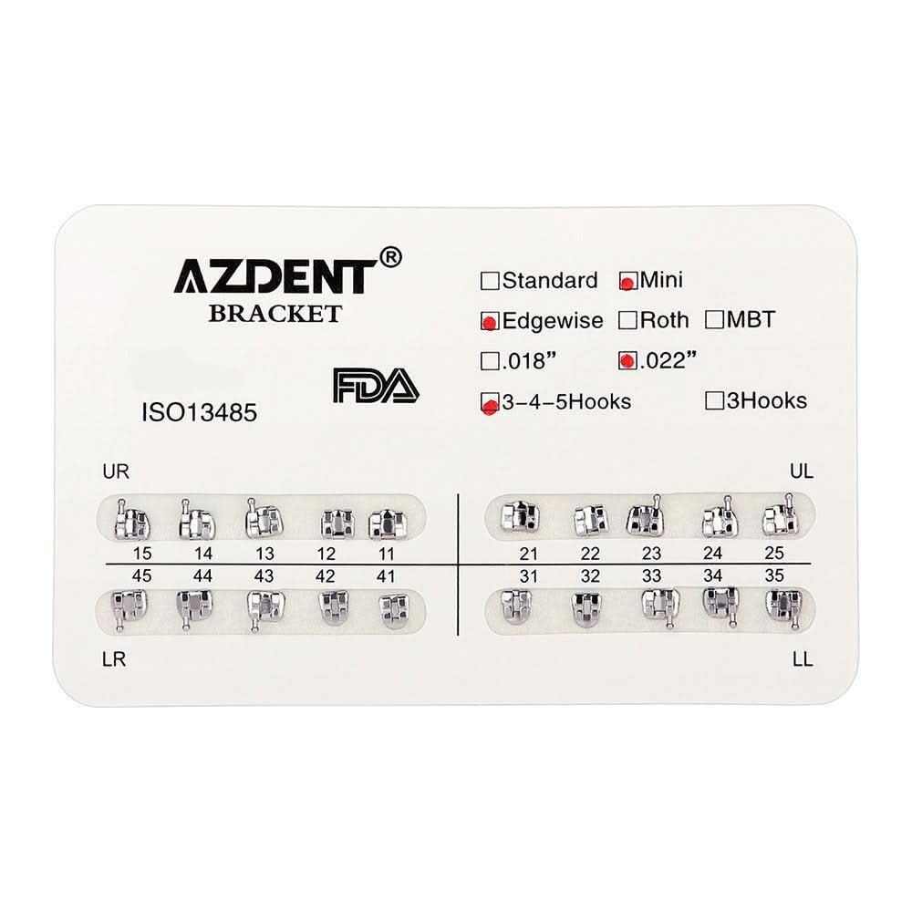 Orthodontic Mini Metal Brackets Roth/MBT/Edgewise 0.018/0.022 Hooks 3/3-4-5 20pcs/Box - pairaydental.com