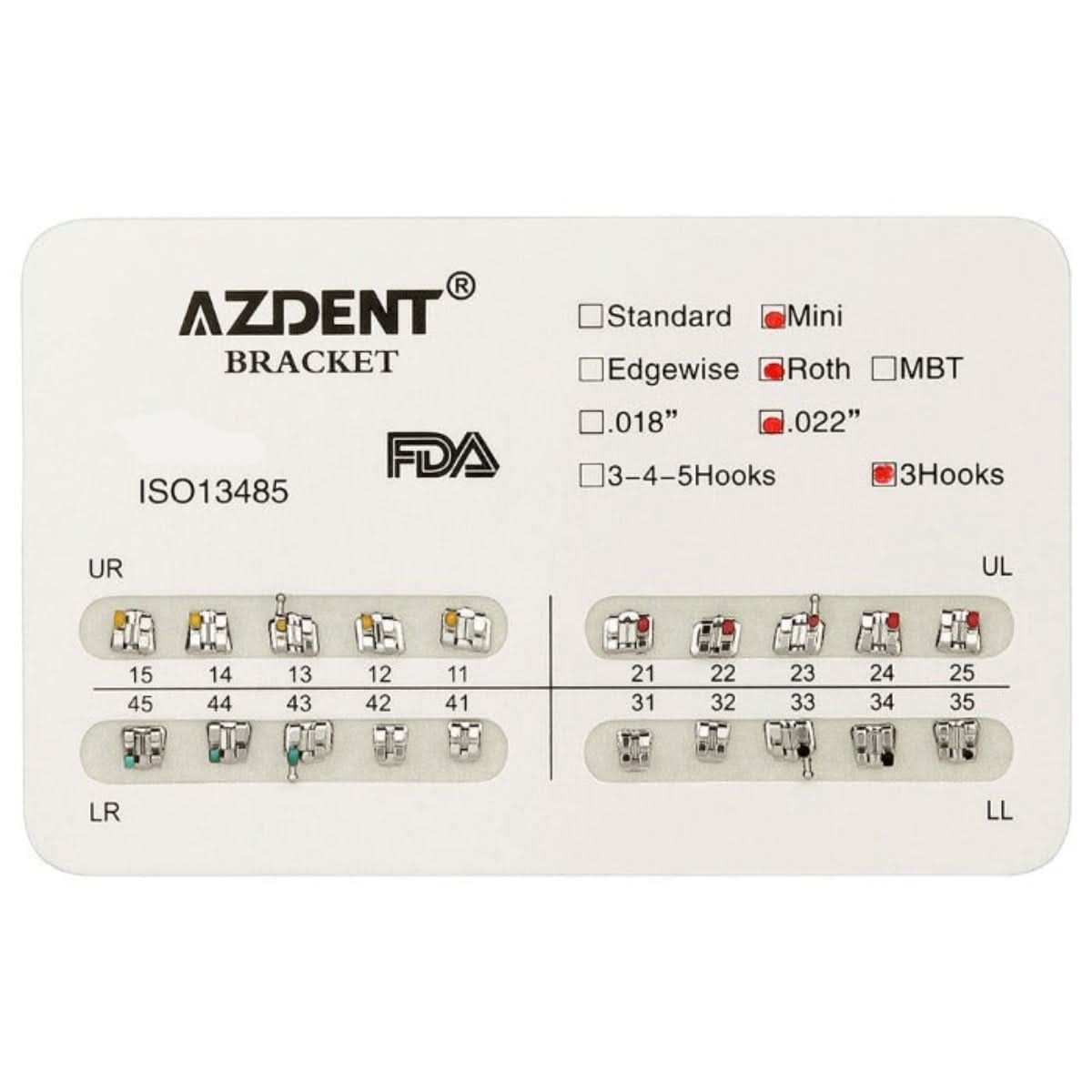 Orthodontic Mini Metal Brackets Roth/MBT/Edgewise 0.018/0.022 Hooks 3/3-4-5 20pcs/Box - pairaydental.com