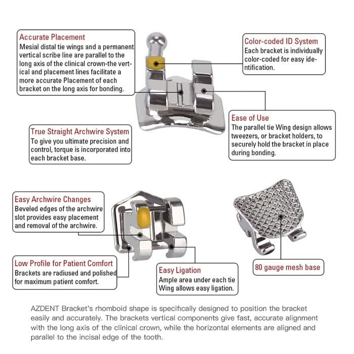 Orthodontic Mini Metal Brackets Roth/MBT/Edgewise 0.018/0.022 Hooks 3/3-4-5 20pcs/Box - pairaydental.com