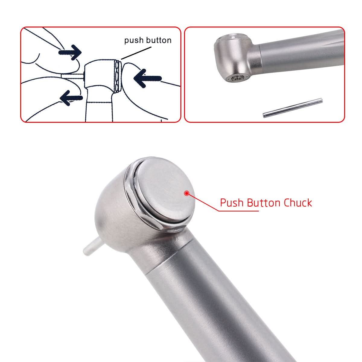 4 Hole High Speed Handpiece Push Button Four Water Spray Clean Head System - pairaydental.com