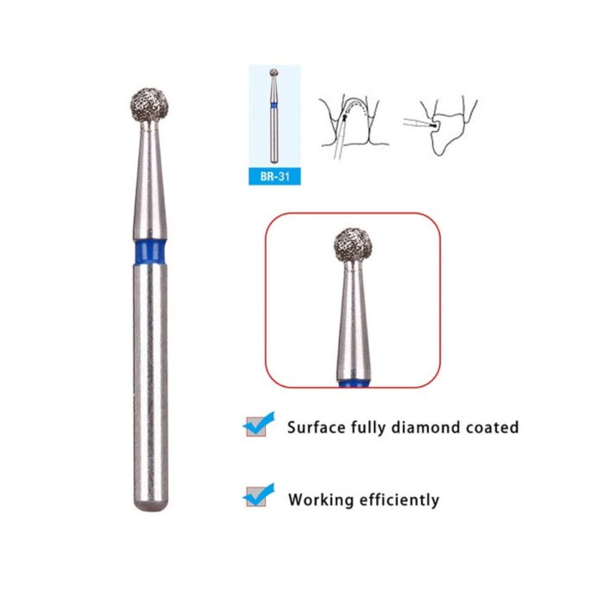 Dental Diamond Burs Two Layers Full Sizes 5pcs/Box - pairaydental.com