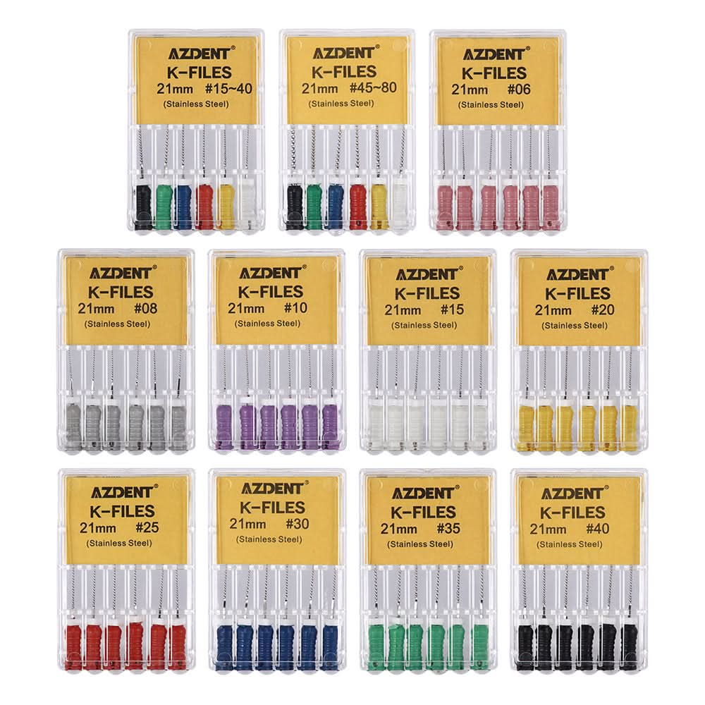 Dental Hand K-Files Stainless Steel 21mm #15-80 11 Models 6pcs/Pk - pairaydental.com