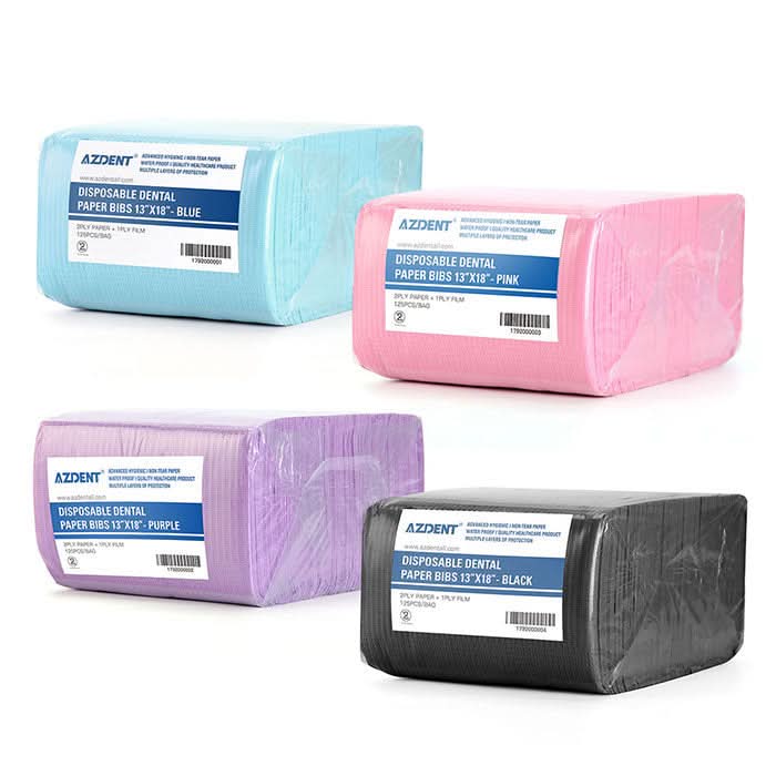 AZDENT Dental Disposable Patient Bibs 13"x18" 2-Ply Paper/1-Ply Poly 500pcs/Cs - pairaydental.com